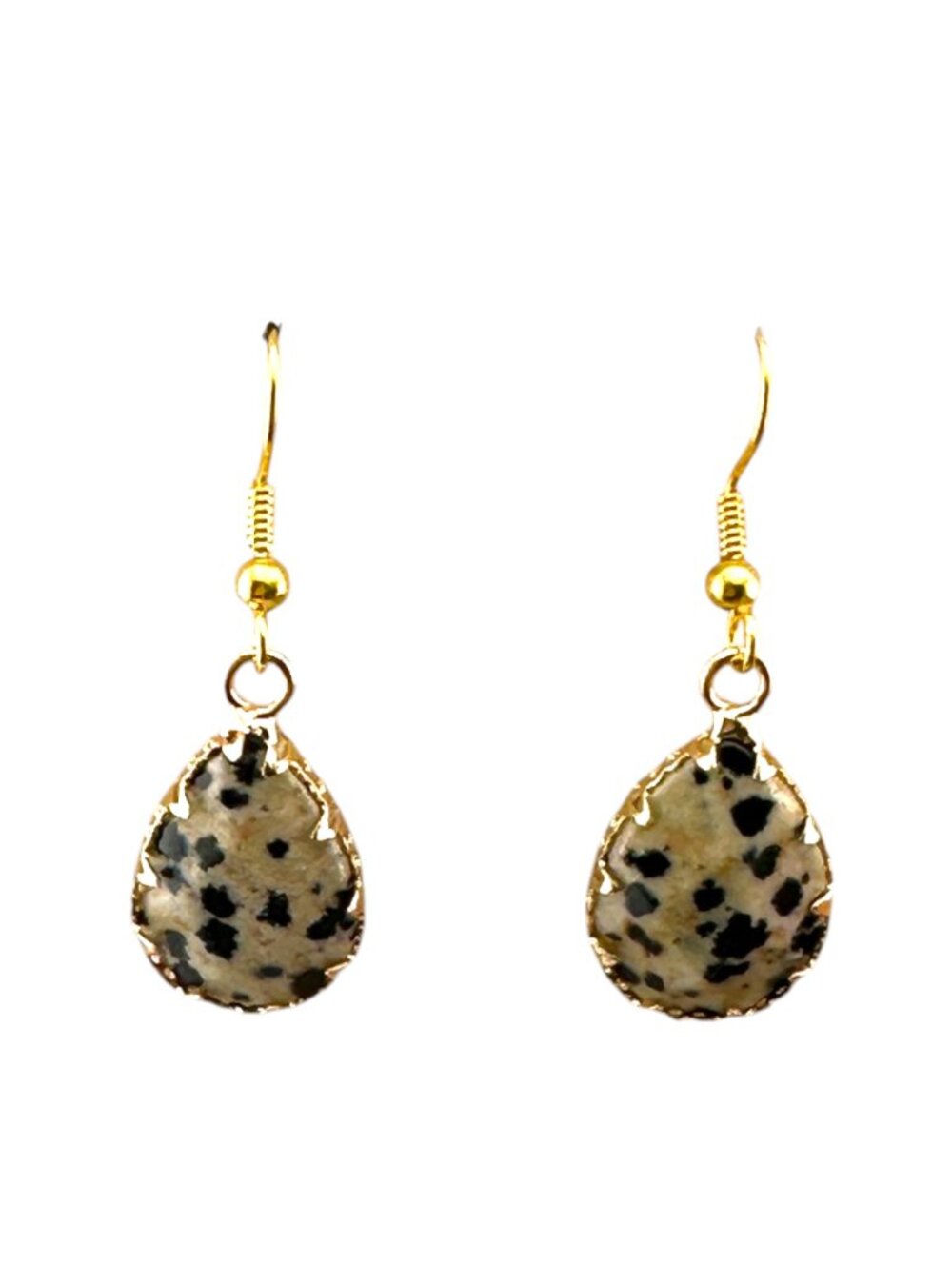Dalmatian Jasper Teardrop Earrings Gold Plated Dangle Faceted Gemstone Handmade